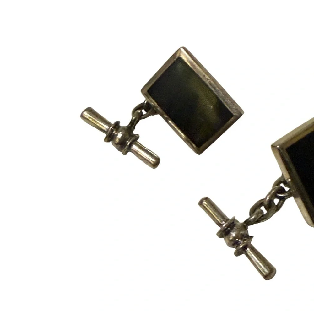 Two pairs of Elegant Black and Silver Cufflinks Set. Both is sliver ,925 stamps